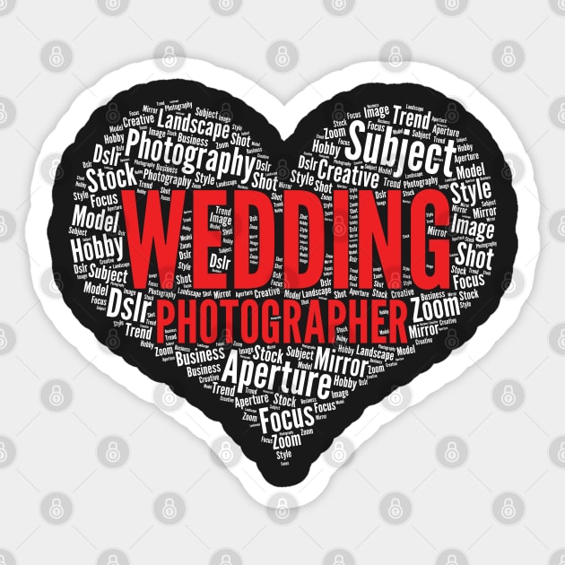 Wedding photographer Heart Shape Word Cloud Design print Sticker by theodoros20